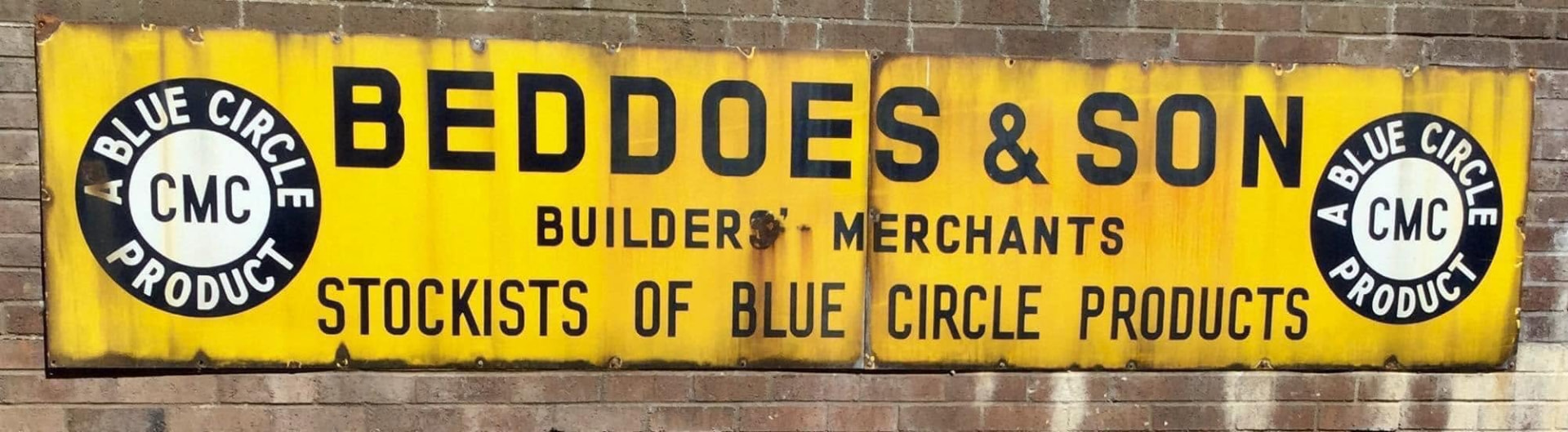 Enamel sign: Beddoes & Son, Builders' Merchants, Stockists of Blue Circle Products.