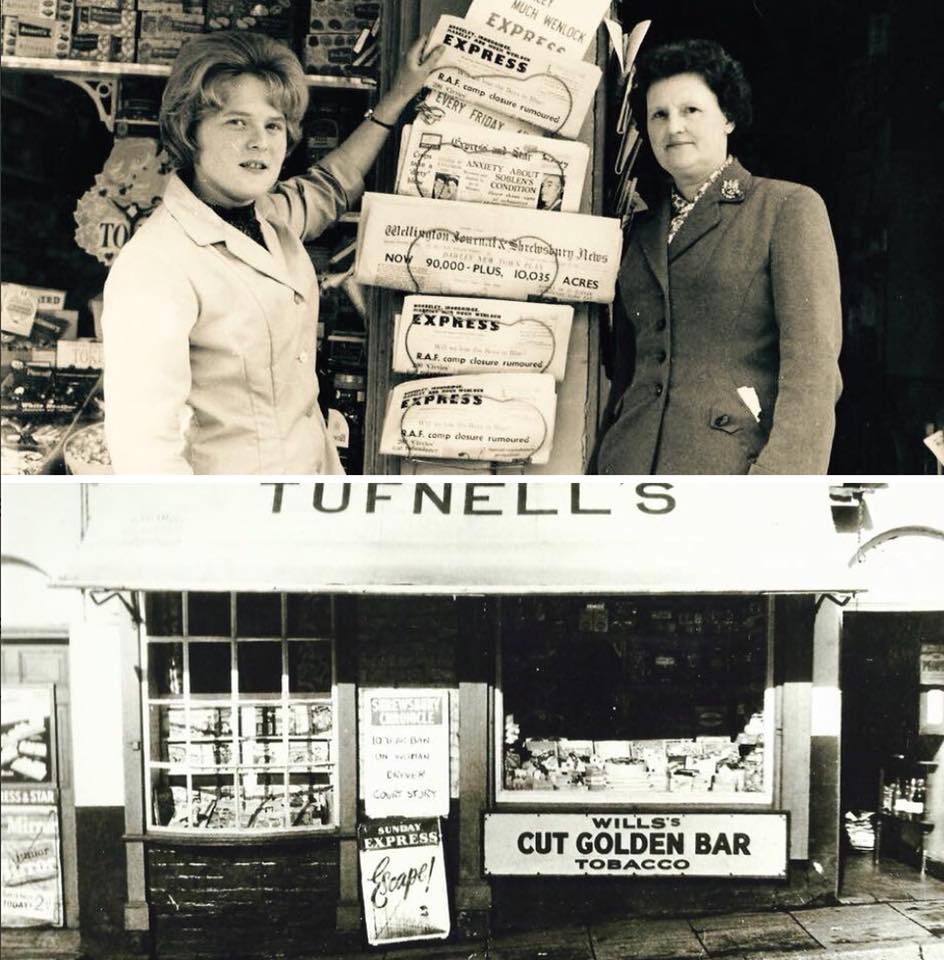 Inside and outside Tufnell's Newsagents, Tontine Hill, c.1962